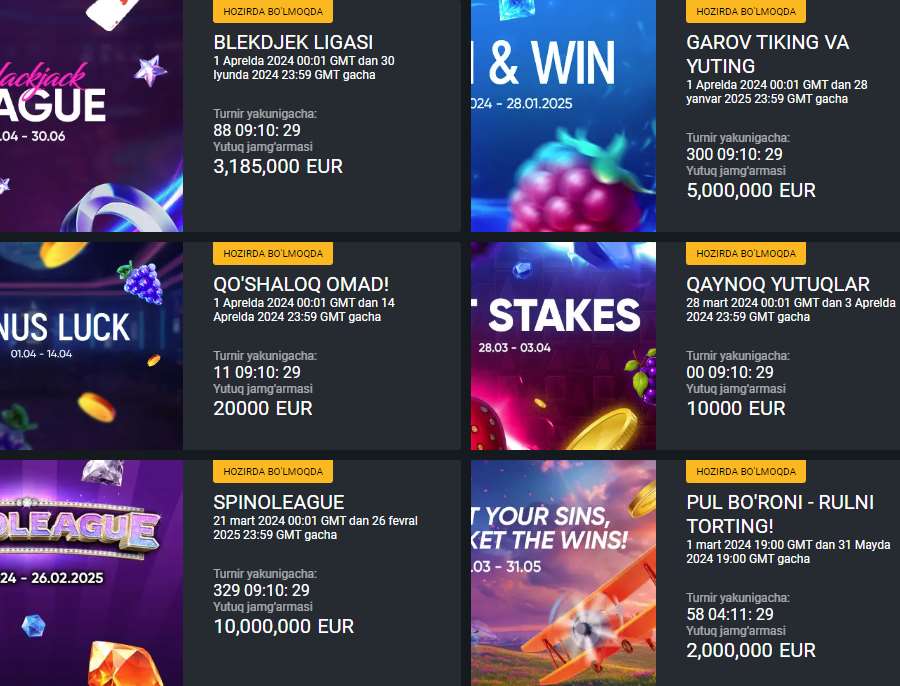Casino veb-saytida kunlik turnirlar